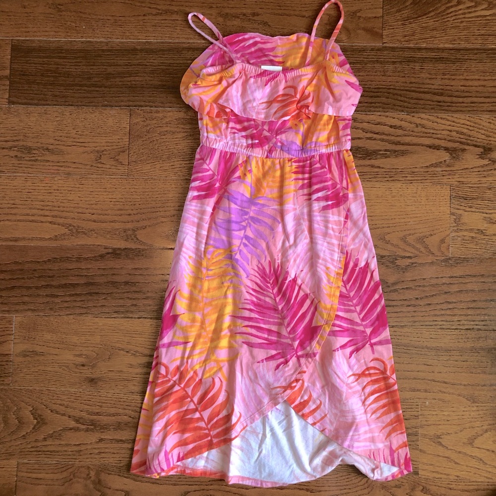 Girls Pink Tropical Print Summer Dress